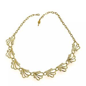 Sarah Coventry Necklace Frosted Feathers Textured Silver And Goldtone Links Vtg